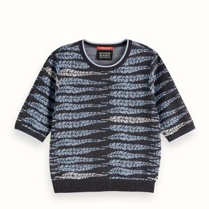 Scotch & Soda Black and Blue Leaf Pattern Top and Pants